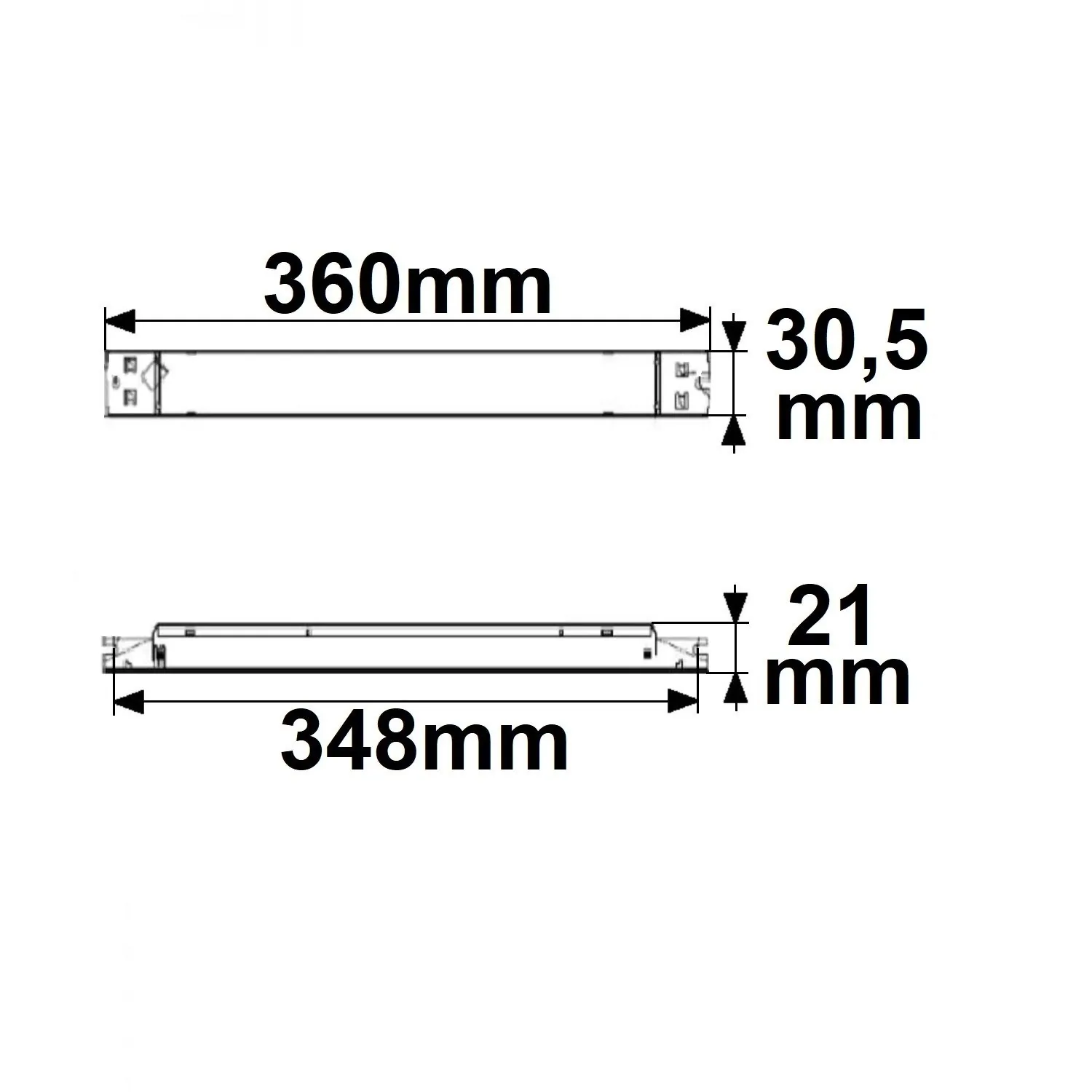 LED Leuchten-Trafo 24V/DC, 0-100W, SELV, flach, schmal — skizze