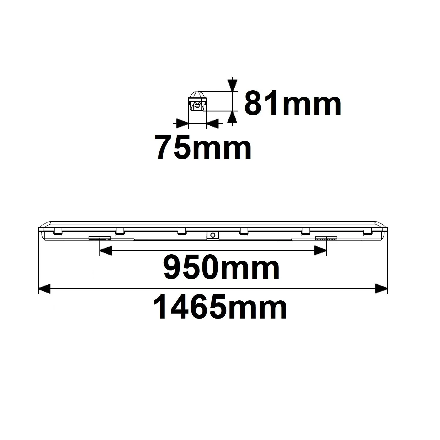 LED Wannenleuchte SL 150cm, IP66, PowerSwitch 36-57W, 140lm/W, 4000K — skizze